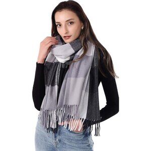 Women Black White Grey Winter Warm Shawl Wraps Tartan Blanket Oversized Scarves